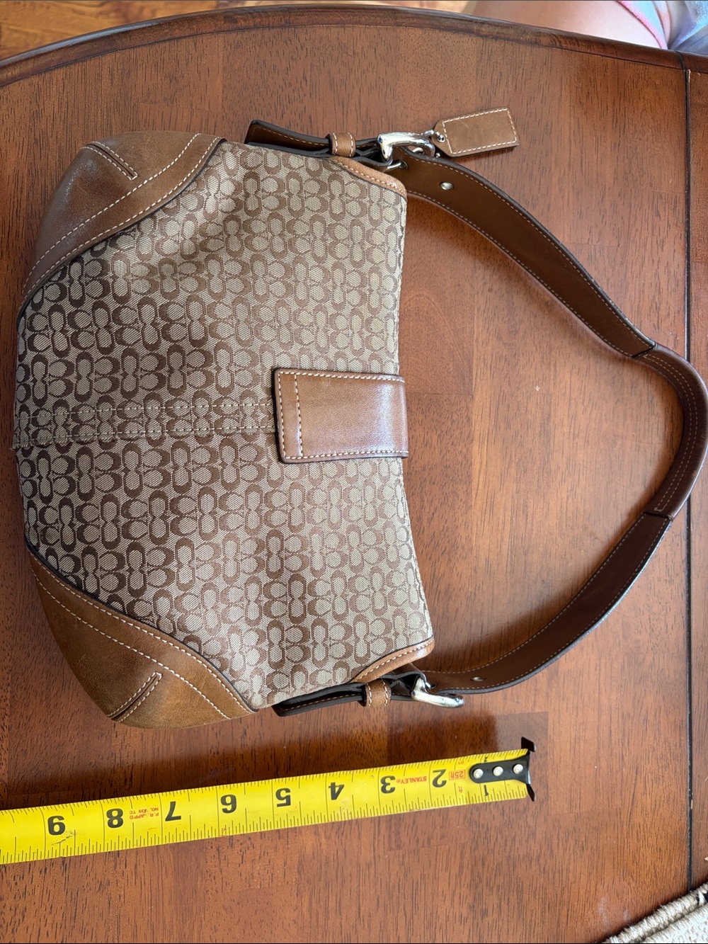 Coach Tan Signature Canvas Shoulder Bag with Brown Leather Trim - Picture 7 of 12